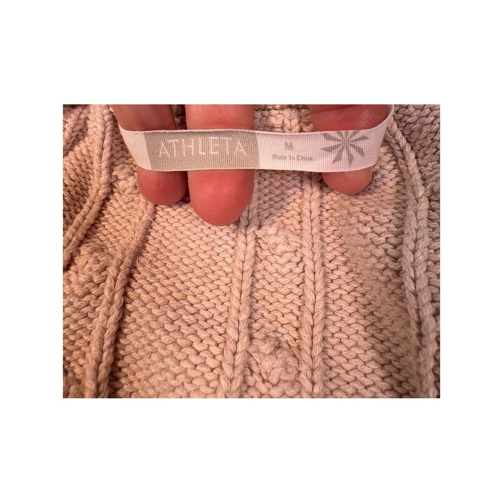 Athleta Tan Cable Knit Cotton Cashmere Sweater Dress Sleeveless Size M 773826 - Picture 3 of 6